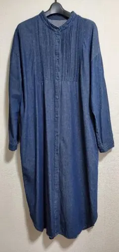 デニムロングシャツワンピース ダークブルー