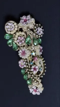 ミハエルネグリン　ヴィンテージ風 花と緑のバレッタ