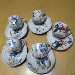 花と鳥の絵柄 陶器カップセット 5個