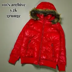 00s y2k 中綿 ジャケット レッド リアルファー 光沢 短丈 3way