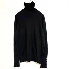【ZARA】ハイネック リブニット 金ボタン ブラック きれいめ オフィス M