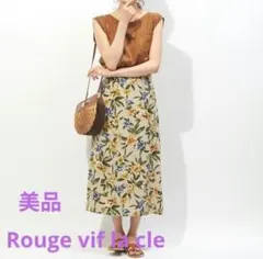 美品Rouge vif la cle麻調フラワープリントスカート上品花柄ミモレ丈のサムネイル