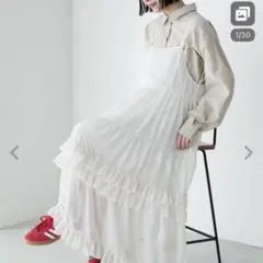 フォルクシー ティアードフリルワンピース キャミソール アイボリー ドット