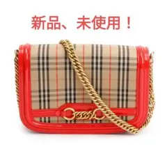 BURBERRY バーバリー ヴィンテージチェックチェーンショルダーバッグレッド