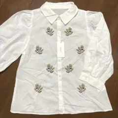 新品 ESTACOT エスタコット シャツ ブラウス 花刺繍 七分袖