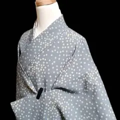 W23 着物 袷 小紋 化繊 洗える着物 小花柄 青