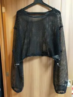 黒 メッシュデザイン 長袖トップス