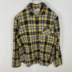 Parkes パークス 丸襟 タータンチェックシャツ ブラウス 長袖 M 黄紺のサムネイル