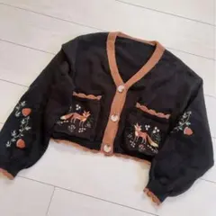 【ROMWE】きつね刺繍クロップドカーディガン（Mサイズ）
