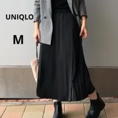 美品 UNIQLO M ブラック 黒 アシンメトリー プリーツスカート サテン
