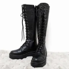 ブラック 厚底 レースアップ ロングブーツ 3L 大きいサイズ ユニセックス