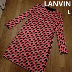 美品　ランバン　LANVAN　長袖 赤 黒 総柄ワンピース　40のサムネイル