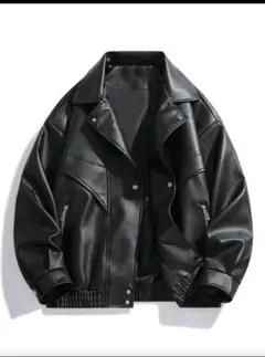 ブラックレザージャケット オーバーサイズ