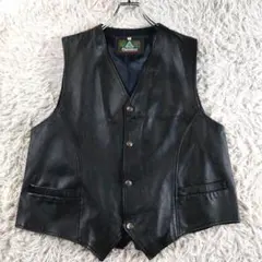 90s ヴィンテージ シンチバック 本革 レザー コンチョ風ボタン レザーベスト