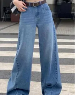 レディース　ストレートレッグロングパンツ　デニム　おしゃれ　カッコいい