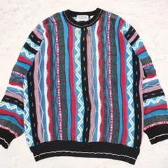 【個性派古着】COTTON TRADERS　最高配色　立体　3Dニット　セーター