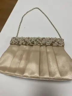 INTER PLANET 結婚式用パーティーバッグ ベージュ サテン パール装飾