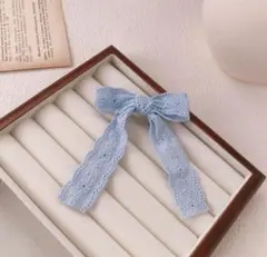 水色 レース リボン ヘアクリップ バレッタ ヘアアクセサリー 2個セット