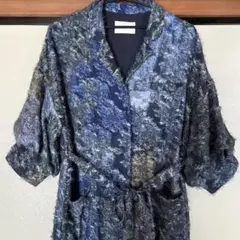 アメリ　フリンジジャガード ロングシャツワンピース ネイビーのサムネイル