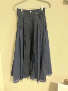 フレアロングスカート　チュールドッキングデニムスカート　チャオパニック