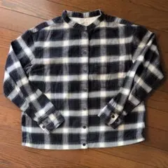 無印良品 チェックシャツ ネルシャツ 長袖 バンドカラー ノーカラー 紺 白 S