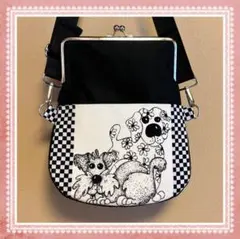 ハンドメイド　ラウンド型がま口ショルダーバッグ　ロラライハリス　犬柄