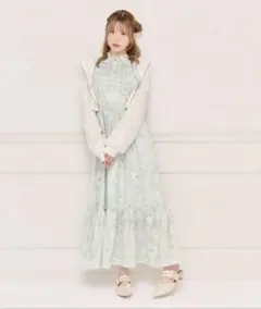 アプレジュール 袖リボンアソート柄フリルワンピース