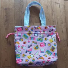 トートバッグ　リバーシブル・巾着袋 (パープル×ピンク)