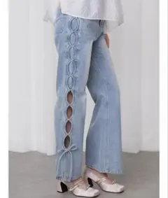 CALNAMUR/カルナムール サイドカッティングリボンデニムパンツ