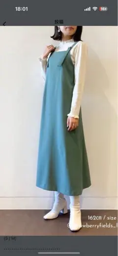 ストロベリーフィールズ　グリーンキャミワンピース S/M