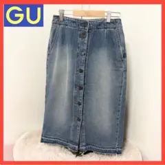 ☆大人気！【GU】ジーユー　デニムスカート　S　フロントボタン　ダメージ加工