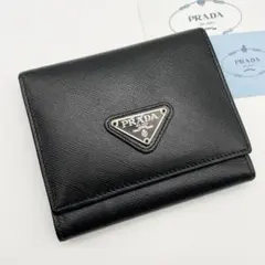 未使用級✨PRADA プラダ 三つ折り財布 サフィアーノ 三角ロゴ 黒