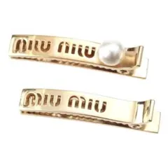 美品miu miu ヘアクリップゴールド×ピンク2点セットミュウミュウ