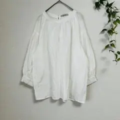 極美品★hareiro 綿100% ボリューム袖ブラウス LL 白 大きいサイズ