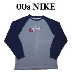 00s NIKE ラグラン筆記体ロゴ両面プリントビッグスウェット ナイキ