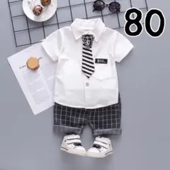 毎年完売 ネクタイが可愛い♪男の子ベビー 半袖フォーマル セットアップ夏用 80