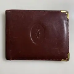【財布】Cartier カルティエ　折り財布 レザー ボルドー ゴールド金具 L