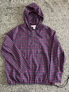 90s チェック柄 アノラックパーカー ハーフジップ ネイビー レッド 古着