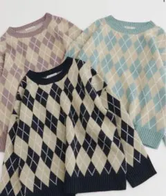 【お値下げ中】セーター ニット ひし形チェック 秋服 春服 冬服