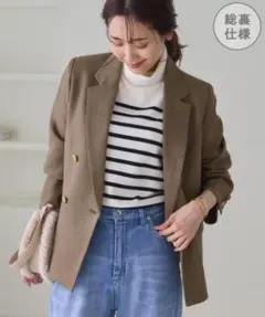 レディハンサムシリーズ ウールライク金ボタンジャケット&タックセミワイドパンツ