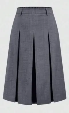 SHEIN ハイウエストひざ丈プリーツスカート 無地グレーのサムネイル