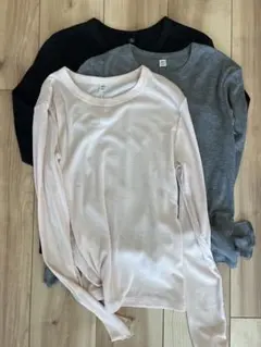 【2枚セット可】 GU ソフトシアークルーネック 長袖Tシャツ 3枚セット