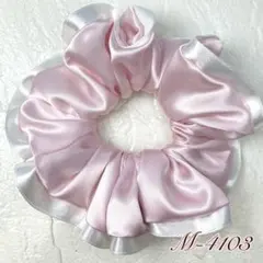 ハンドメイドシュシュM-4103♡ピンクサテン♡リボン付♡