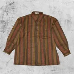 古着 ストライプ柄 長袖シャツ カジュアル 総柄