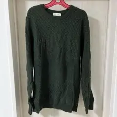 ダークグリーン ケーブルニット X-LARGE