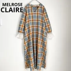 メルローズクレール ロングシャツワンピース 七分袖 チェック ブルー×オレンジ
