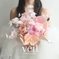 ウェディングブーケ　造花　結婚式　前撮りブーケ　胡蝶蘭　ピンク　オレンジ　披露宴