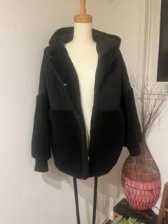 LUCA 美品フード付き ブラックボアジャケット