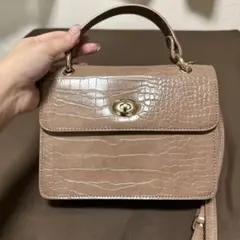 ショルダーバッグ ハンドバッグ ブラウン クロコ調 フェイクレザー