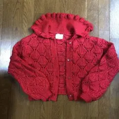 ZARA 赤 フリル襟 長袖カーディガン 11-12歳